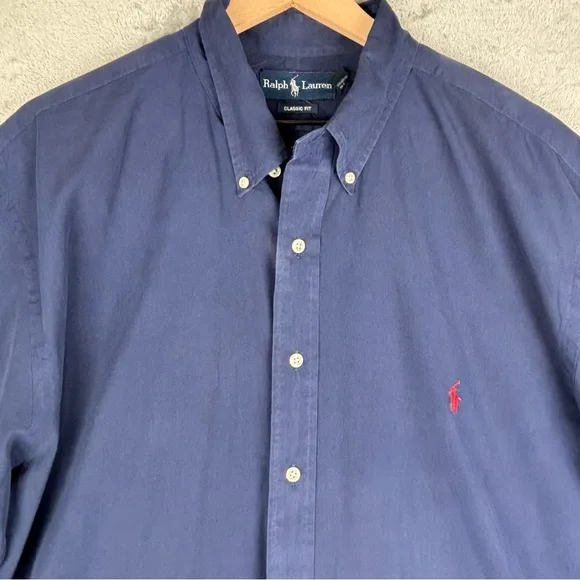 Polo Ralph Lauren Shirt Mens XLT Blue Button Down Short Sleeve Classic Fit - Picture 6 of 16